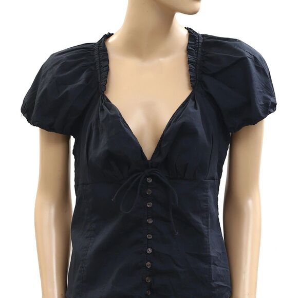 Free People Summer Short Sleeve Blouse Shirt Top Black Sweetheart M NWT 284605 - Picture 5 of 7